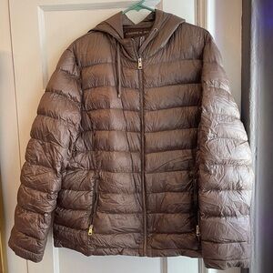 Andrew Marc Chocolate Brown Quilted Hooded Puffer Jacket